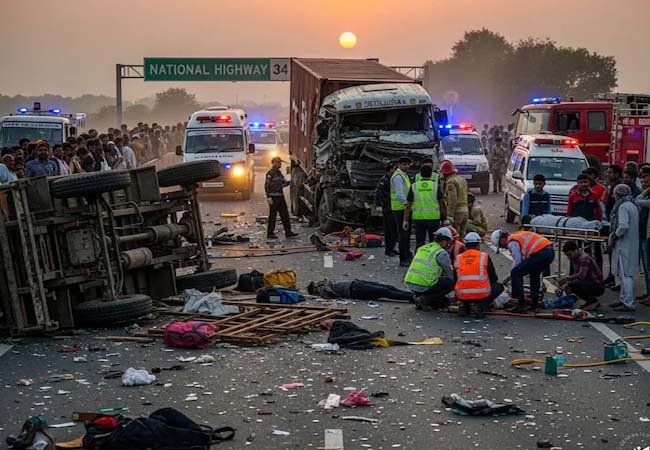 बुलंदशहर में बड़ा सड़क हादसा: श्रद्धालुओं से भरी ट्रॉली को कंटेनर ने मारी  टक्कर, 8 की मौत, 40 से ज्यादा घायल