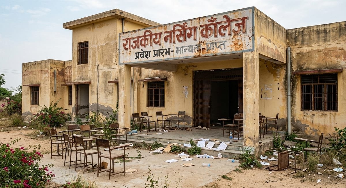 MP में नर्सिंग फर्जीवाड़ा: नर्सिंग फर्जीवाड़ा का खुलासा 1 एक सुनसान और जर्जर इमारत, जो नर्सिंग कॉलेज होने का संकेत देती है।