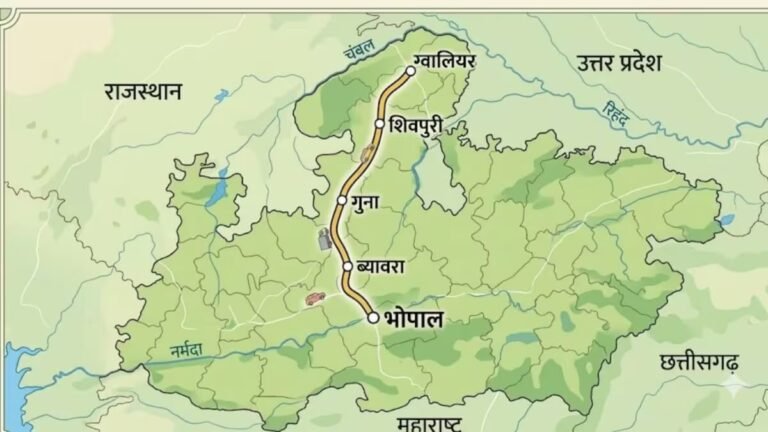 मध्य प्रदेश एक्सप्रेसवे नेटवर्क विस्तार की योजना से जुड़ी सड़क परियोजना का नक्शा