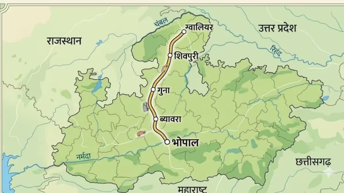 मध्य प्रदेश एक्सप्रेसवे नेटवर्क विस्तार की योजना से जुड़ी सड़क परियोजना का नक्शा