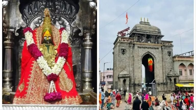 मां तुलजा भवानी और चामुंडा माता को देवास में गार्ड ऑफ ऑनर समारोह के दौरान सम्मानित किया जाता हुआ दृश्य