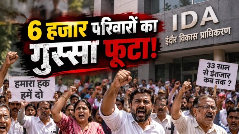 इंदौर में आईडीए कार्यालय के बाहर प्रदर्शन करते लोग