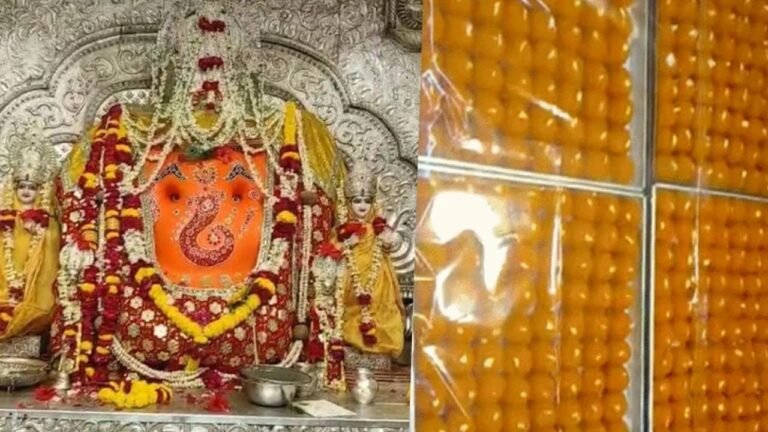 खजराना गणेश के हीरे जड़ित नेत्र के साथ भव्य गणपति उत्सव सजावट
