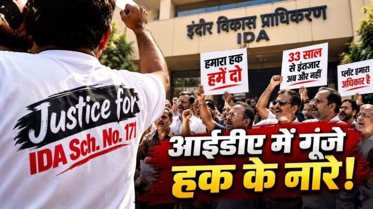 प्रदर्शन करते लोग और आईडीए अधिकारी