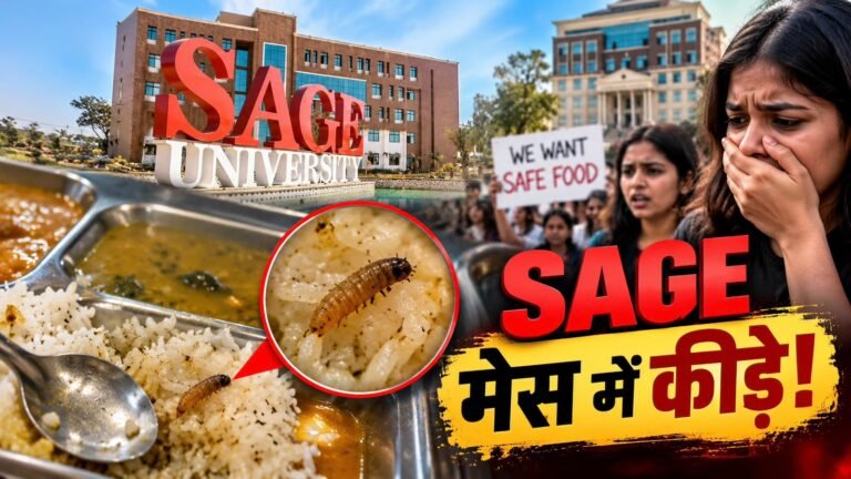 सेज यूनिवर्सिटी मेस में कीड़े मिलने पर प्रदर्शन करती छात्राएं