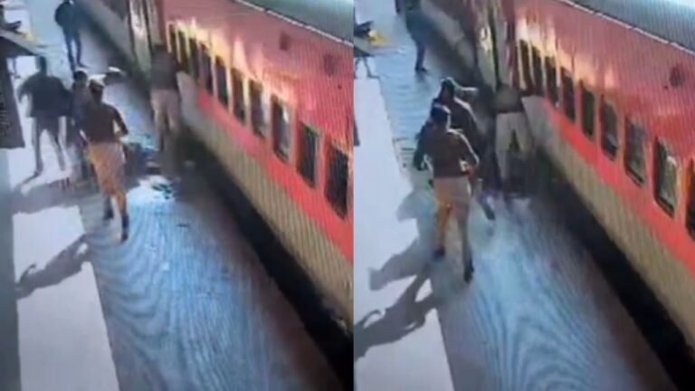 इंदौर स्टेशन पर ट्रेन से उतरते समय सिक्योरिटी गार्ड फिसलने की घटना